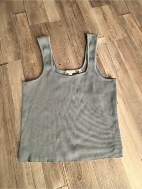 Vince Dusty Blue Ribbed Square-Neck Tank